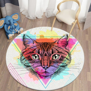 Colorful Cat Themed Round Carpet Decor Rugs Non-slip Area Rug Floor Mat