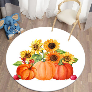 Sunflowers on Pumpskins - Thanksgiving Fall Autumn Decoration Round Carpet