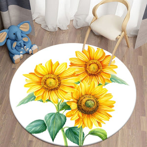 Three Sunflowers - Thanksgiving Fall Autumn Decoration Round Carpet