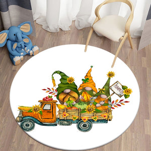 Three Green Dwarfs on Truck - Thanksgiving Fall Autumn Decoration Round Carpet