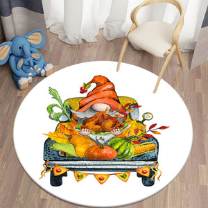 Dwarf on Car - Thanksgiving Fall Autumn Decoration Round Carpet