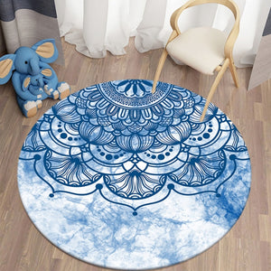 Blue Bohemian Mandala Round Carpet for Living Room Rug