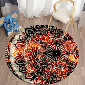Orange Bohemian Mandala Round Carpet for Living Room Rugs