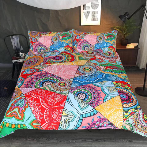 Image of Flowers Patchwork Boho Comforter Set - Beddingify