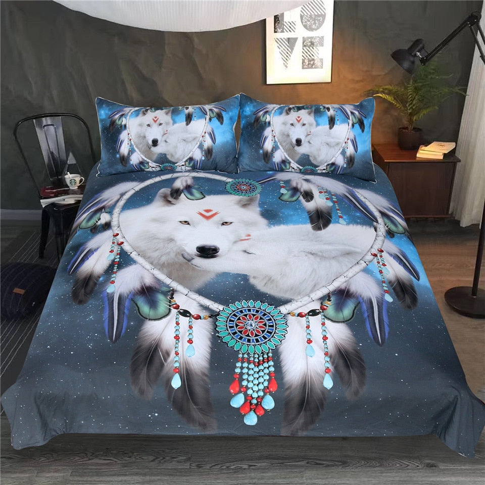 Native American Wolf Dreamcatcher Bedding Set - Beddingify