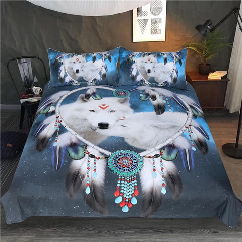 Image of Native American Wolf Dreamcatcher Comforter Set - Beddingify