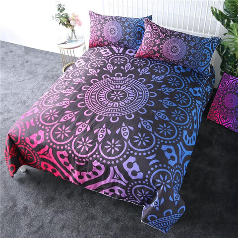 Image of Black Blue Red Mandala Comforter Set - Beddingify
