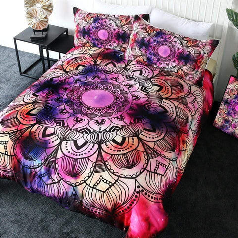 Image of Purple Red Bohemian Floral Comforter Set - Beddingify