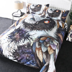 Blue Red Eyes Owl Bedding Set - Beddingify