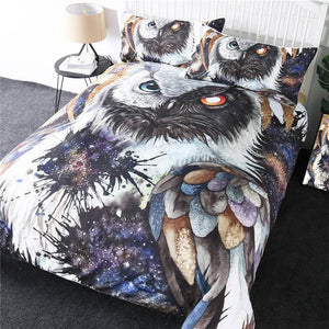 Blue Red Eyes Owl Comforter Set - Beddingify