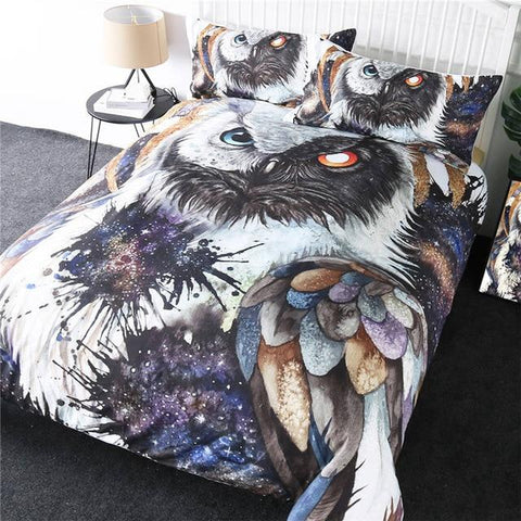 Image of Blue Red Eyes Owl Comforter Set - Beddingify