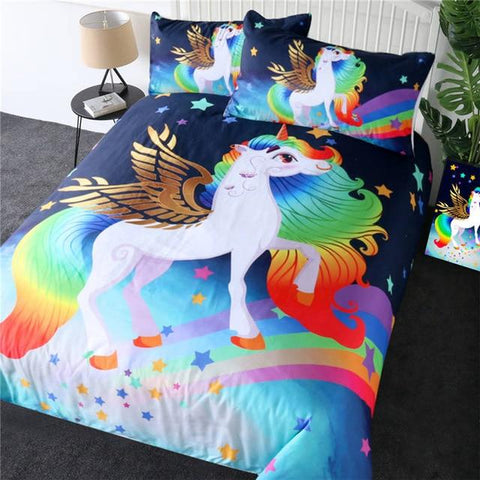 Image of Golden Winged Unicorn Comforter Set - Beddingify