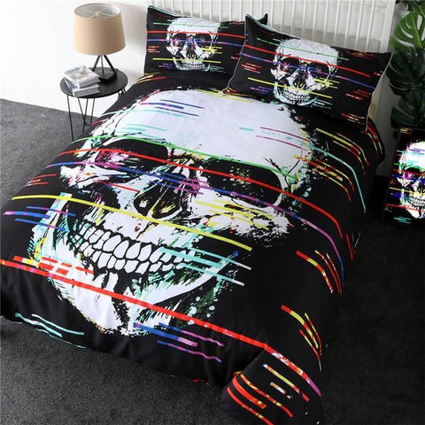 Image of Colorful Lines Skull Comforter Set - Beddingify