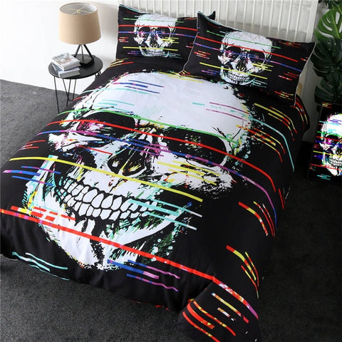 Image of Colorful Lines Skull Bedding Set - Beddingify