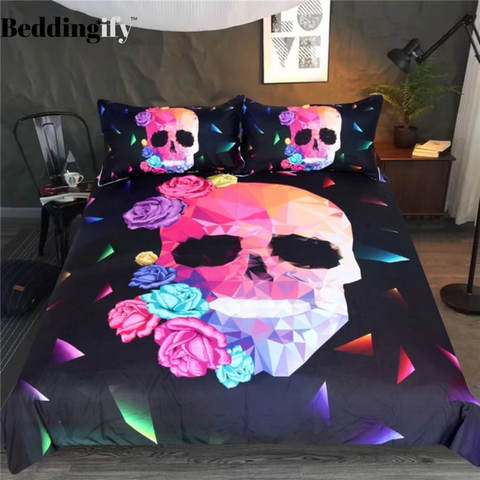 Image of Floral Geometric Skull Bedding Set - Beddingify