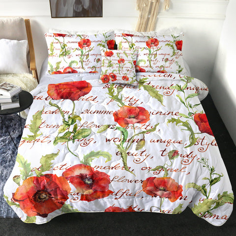 4 Pieces Red Poppies SWBD2342 Comforter Set
