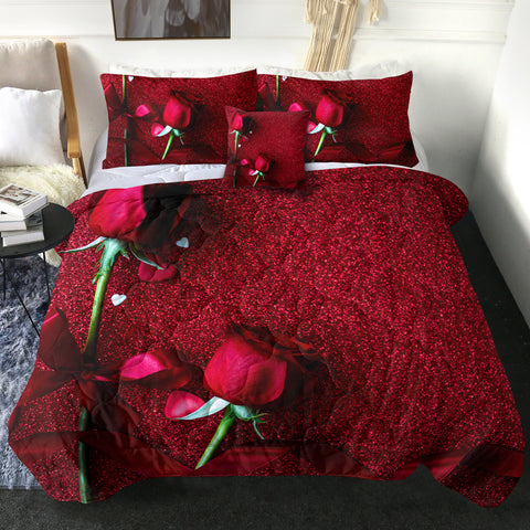 Image of 4 Pieces Red Roses SWBD2404 Comforter Set