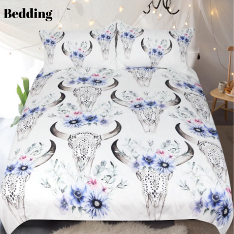 Image of Floral Printed Tribal Skull Comforter Set - Beddingify