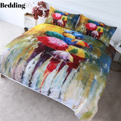 Image of Colored Umbrella Comforter Set - Beddingify