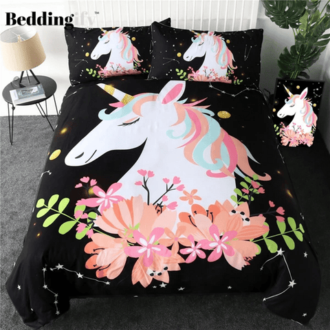 Image of Pink Flower Unicorn Bedding Set - Beddingify