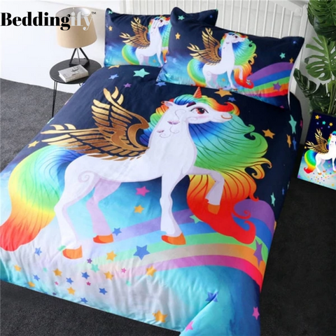 Image of Golden Winged Unicorn Comforter Set - Beddingify