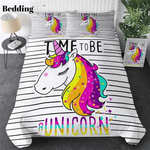 Image of Rainbow Stripes Unicorn Comforter Sets - Beddingify