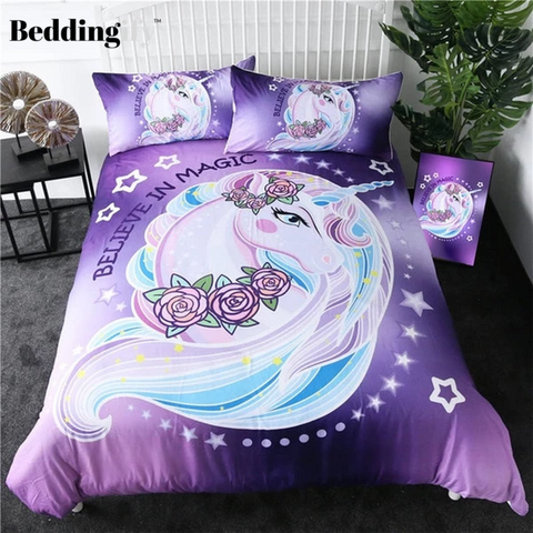 Image of Cartoon Unicorn Floral Bedding Set - Beddingify