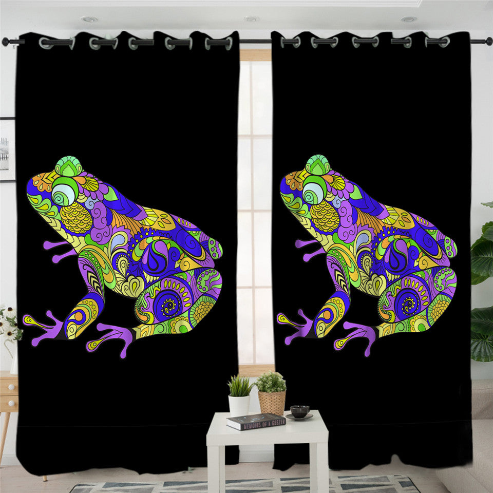 Stylized Frog Black 2 Panel Curtains