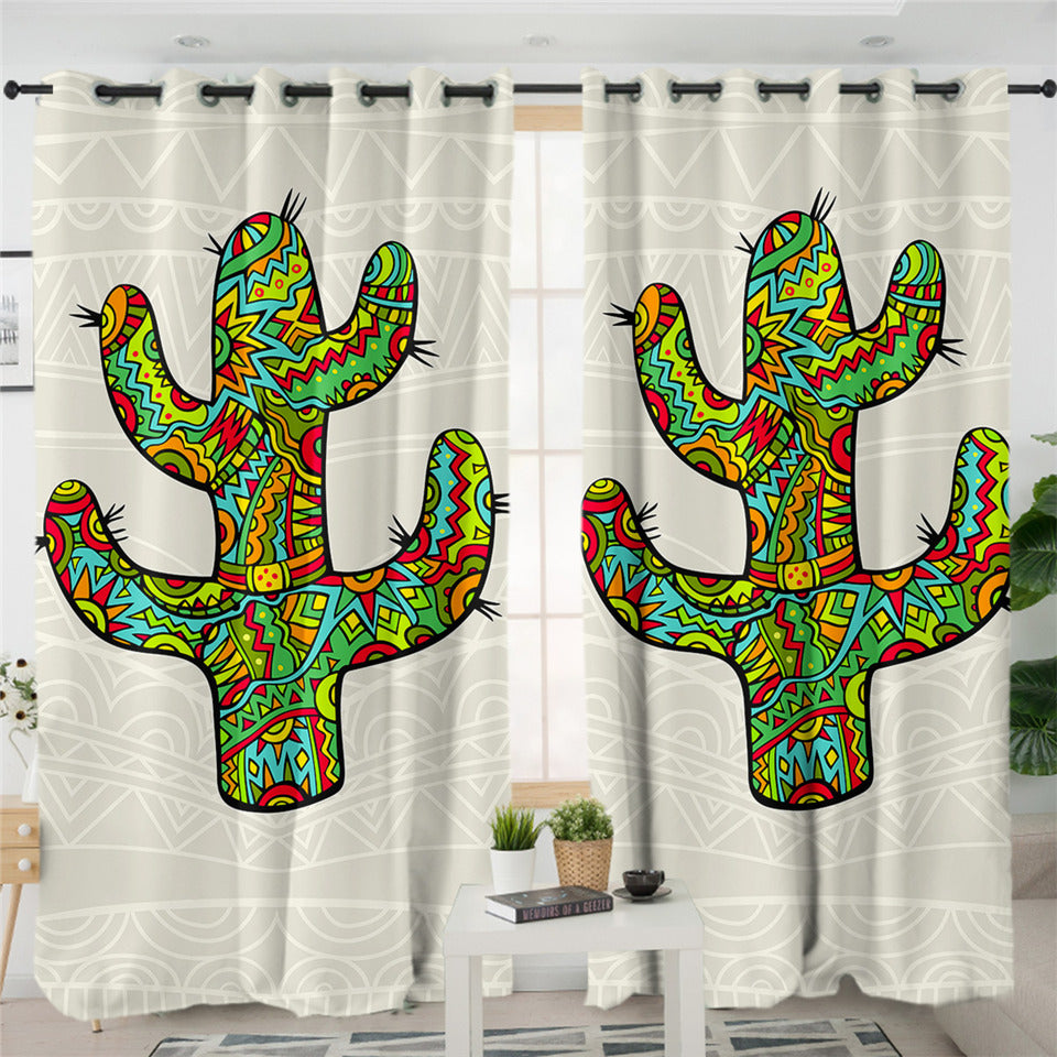 Stylized Cacti 2 Panel Curtains