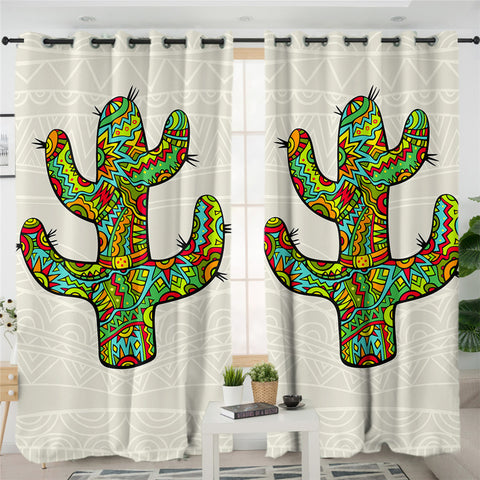Image of Stylized Cacti 2 Panel Curtains