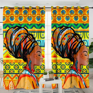 Colored African Lady 2 Panel Curtains