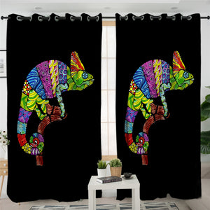 Stylized Chameleon Black 2 Panel Curtains