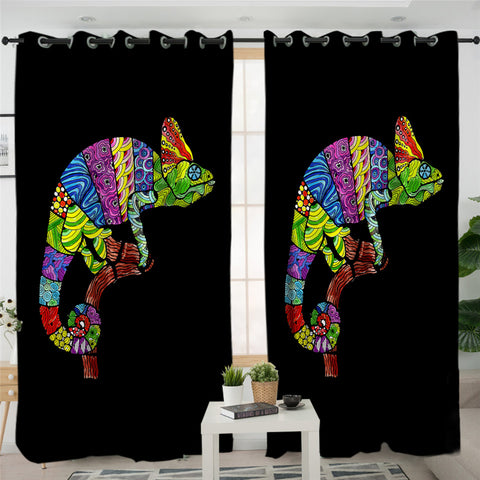 Image of Stylized Chameleon Black 2 Panel Curtains