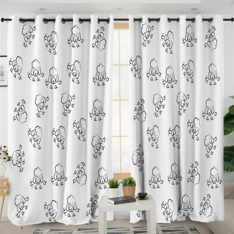 Image of Sheep Moments White 2 Panel Curtains