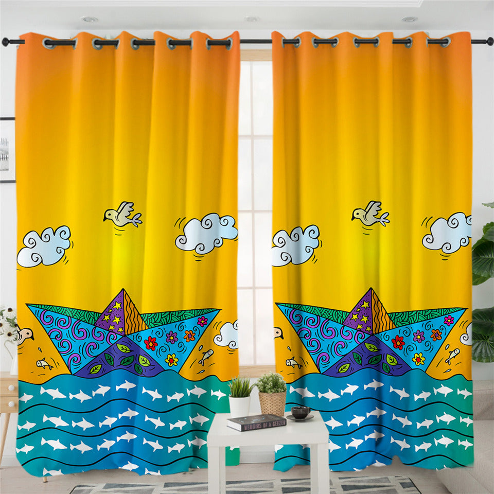 Origami Boat 2 Panel Curtains