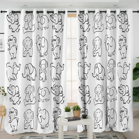 Image of Elephant Moments White 2 Panel Curtains