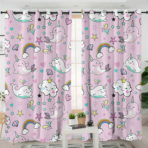 Magical Whale Pastel 2 Panel Curtains