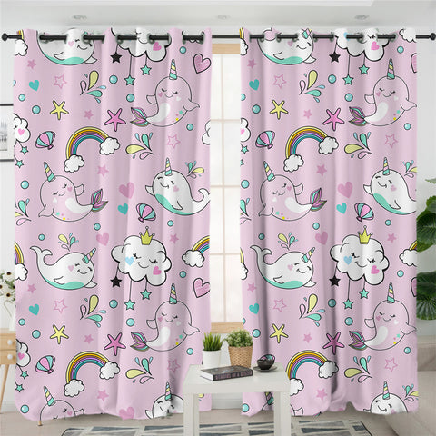 Image of Magical Whale Pastel 2 Panel Curtains