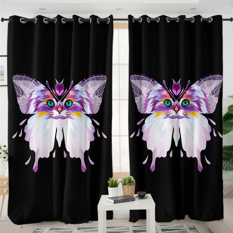Image of Cat Morph Butterfly Dark 2 Panel Curtains
