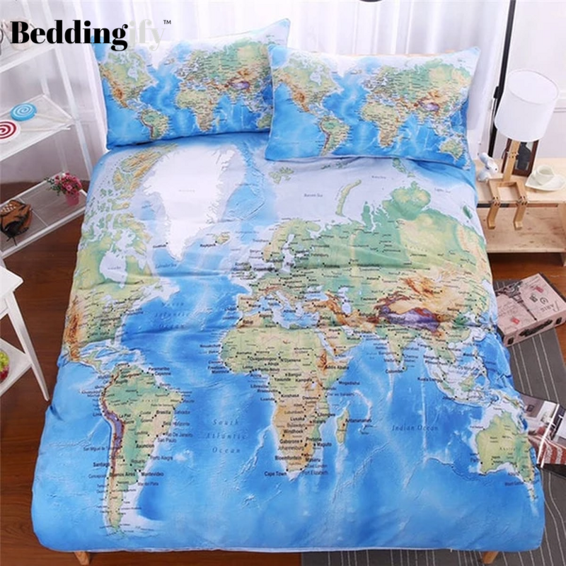 World Map Bedding Set - Beddingify