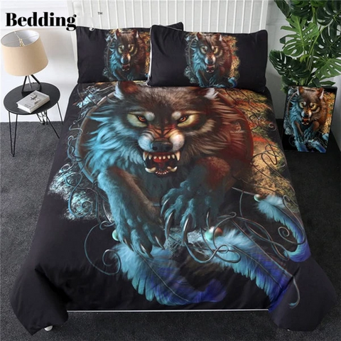 Image of Running Wolf Art Comforter Set - Beddingify