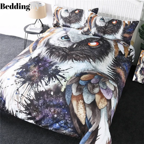 Image of Blue Red Eyes Owl Comforter Set - Beddingify