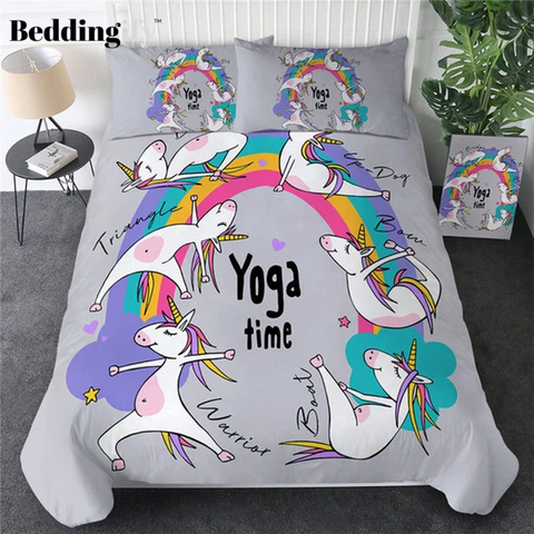 Image of White Unicorn  Yoga Pose Comforter Set - Beddingify